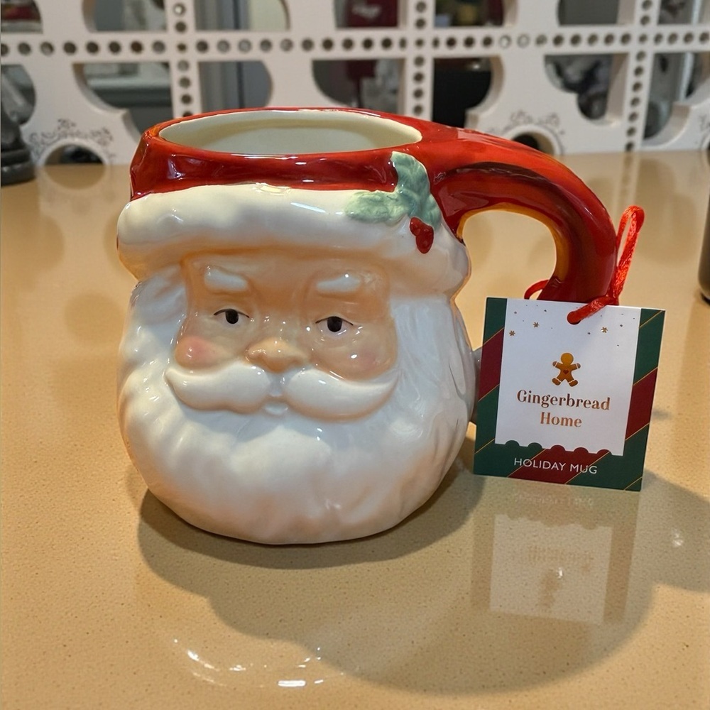 Gingerbread Home 3D Santa Face Holiday Mug Multicolor 20 fl oz w/ Tag